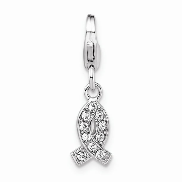 Sterling Silver CZ Ribbon Charm Sterling Silver CZ Ribbon Charm